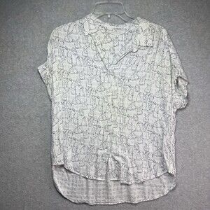 Jane + Delancey Bunny Rabbit Print Blouse M Short Sleeve White Easter Spring